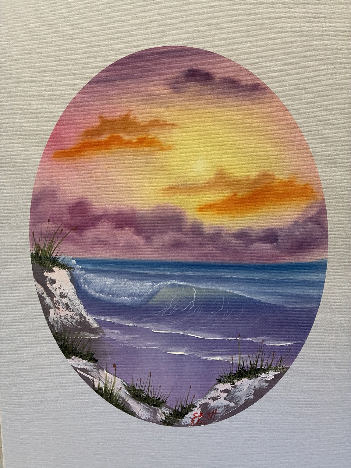 Landscape painting of an ocean sunset